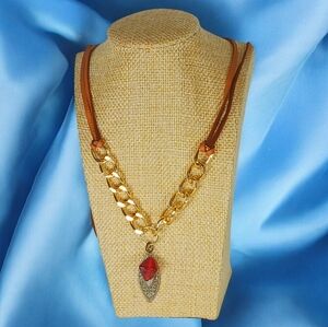 Leather Cord Necklace with Vintage Charms Boho Chic Hippie Earth Art 1970s